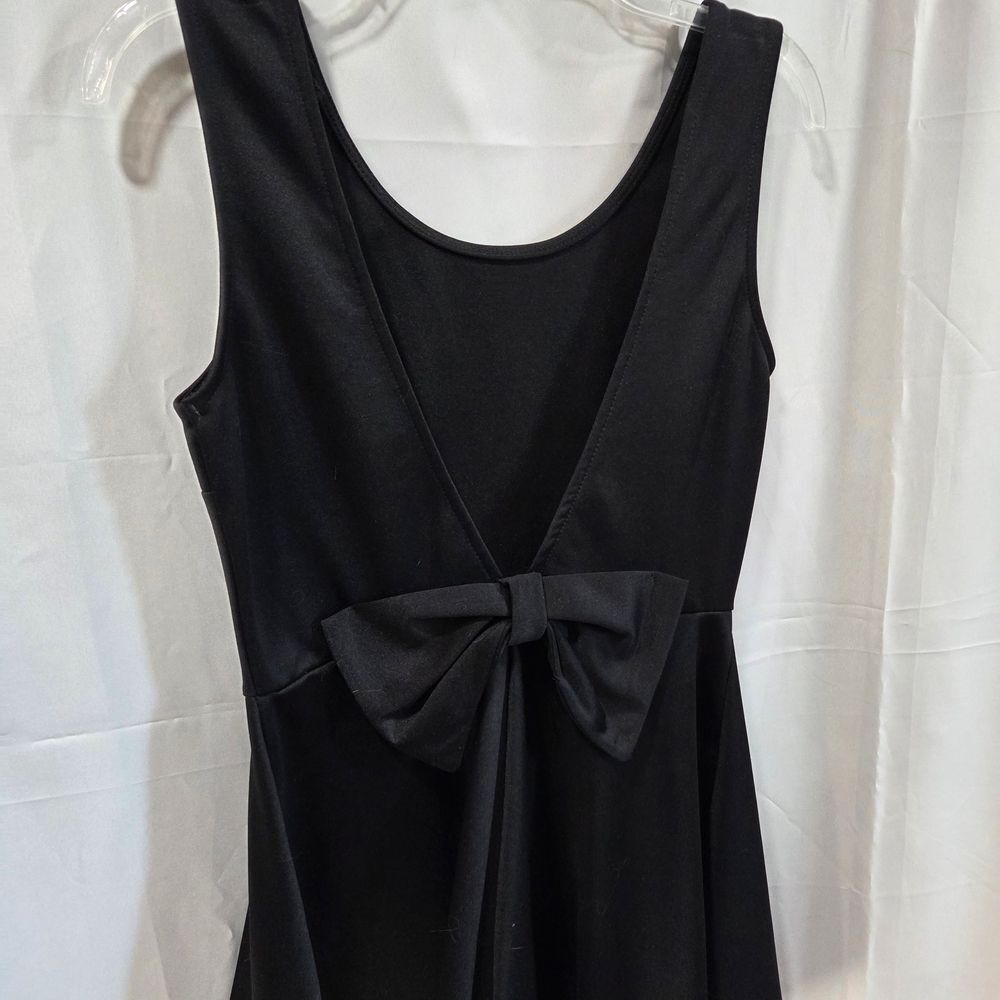 DGNY Black V-Back Bow Skater Dress Jrs Sz L Coquette Balletcore Mini Party Flare